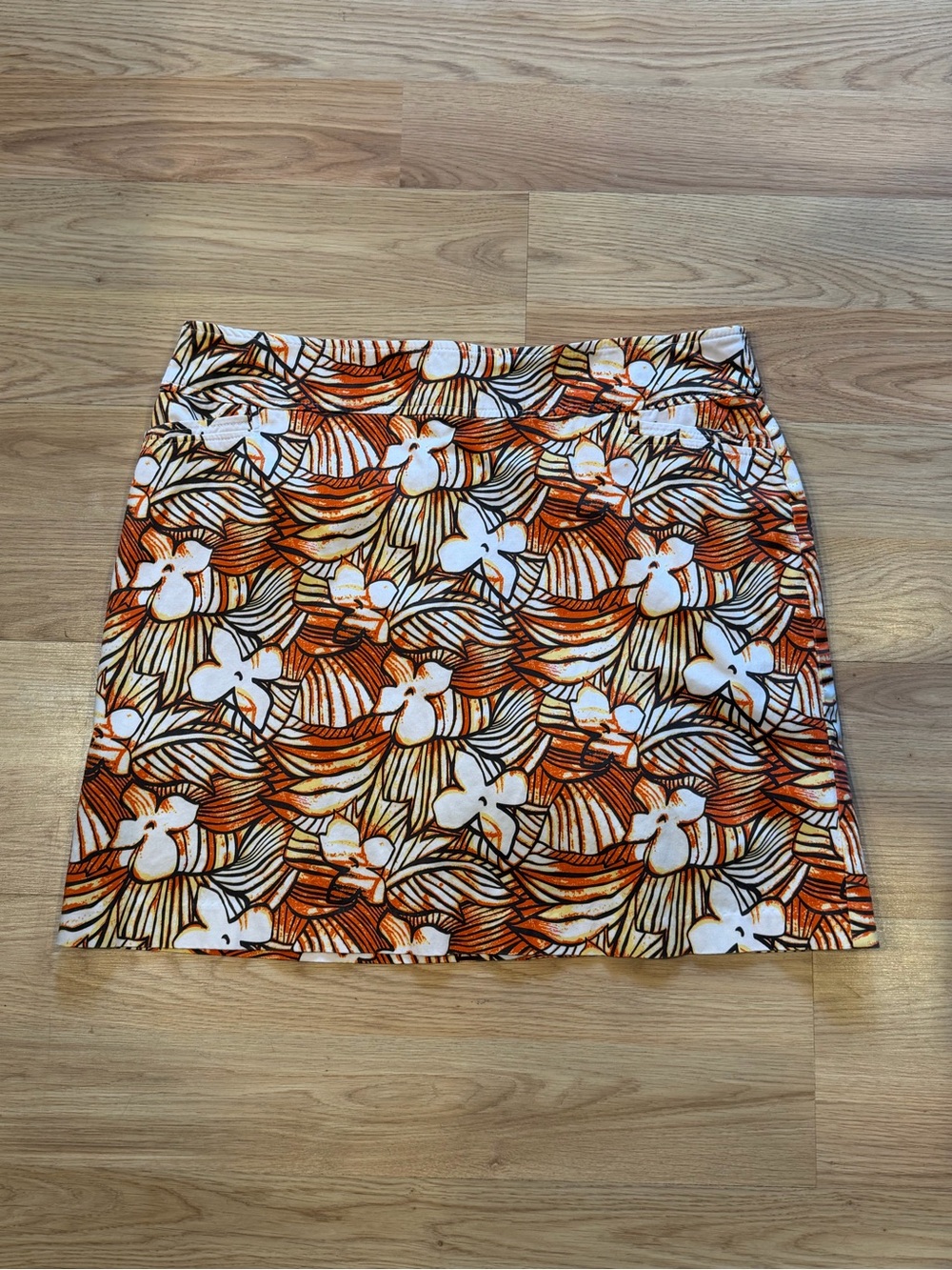 Tribal Orange, White & Brown Floral batik print skirt sz 12